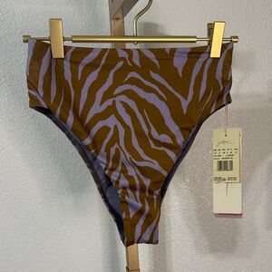 Gottex Luma Bikini Bottom Zebra Print Lilac Mustard Size 6 NWT